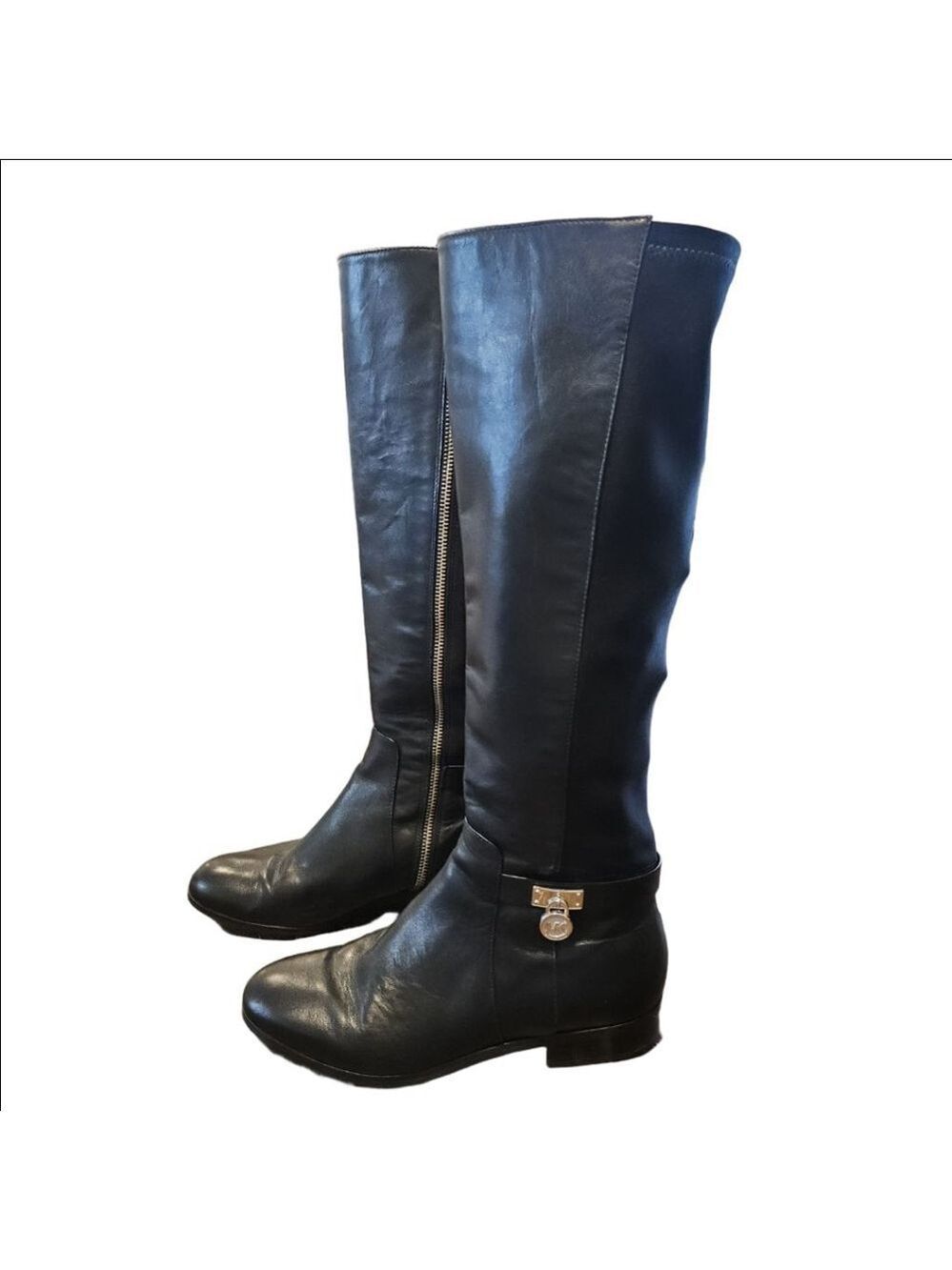 Women's Michael Kors Leather Hamilton Collection Black Knee-High Riding Boots 7